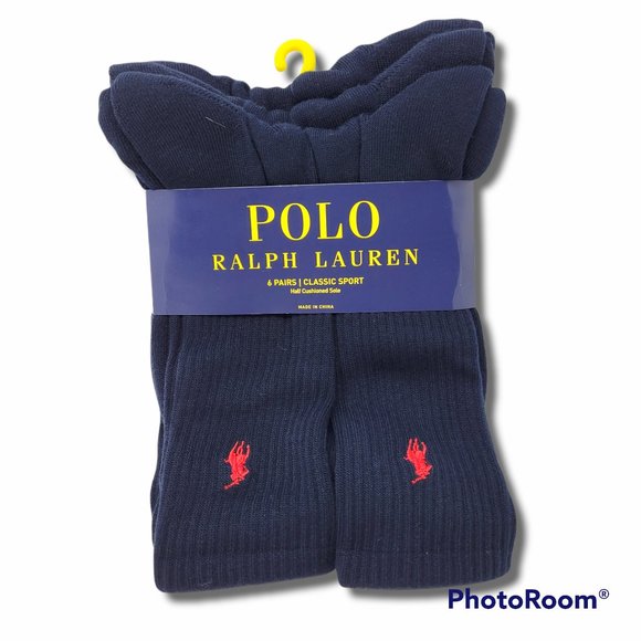 Polo Ralph Lauren Other - Polo Ralph Lauren Classic Crew Ribbed Socks 6-Pack Pair Navy Blue Red Casual